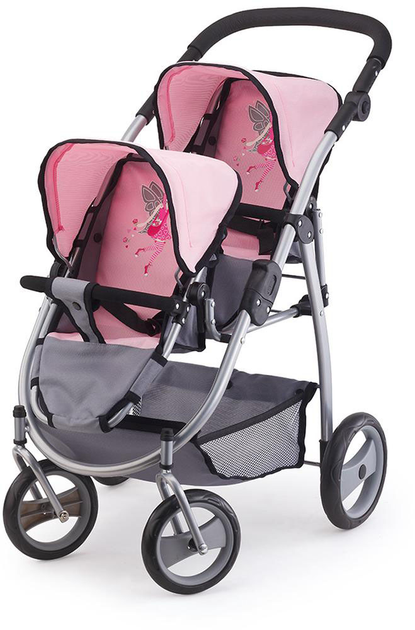 Wózek dla lalek Bayer Twin Szaro-różowa (4003336265088) - obraz 2