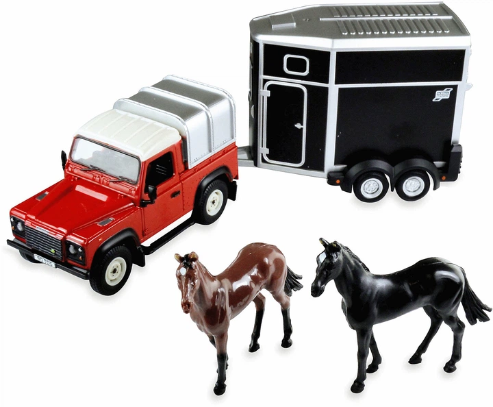 Pick-up Tomy Land Defender 90 Pick-up Closed 1984 z przyczepą do przewozu koni i figurkami (0036881432395) - obraz 2