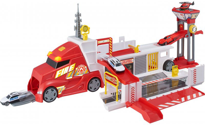 Transporter samochodów Teamsterz Fire Command Truck z pojazdami 4 szt (5050841726718) - obraz 1