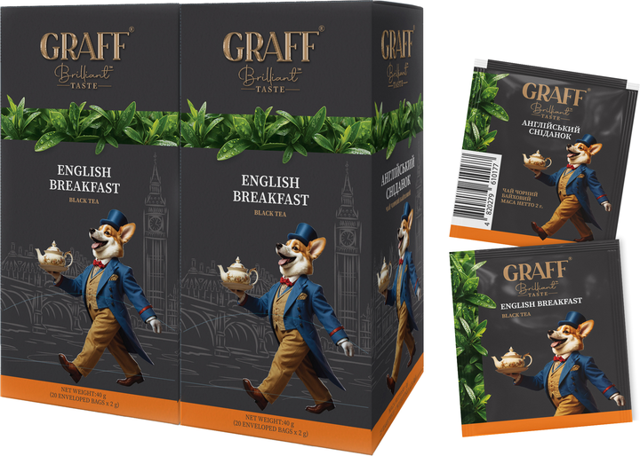 Акція на Набір чаю чорного Graff English Breakfast 20 пакетиків по 2 г х 2 шт від Rozetka