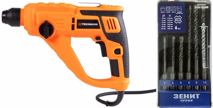 Набор Перфоратор Tekhmann TRH-500 Mini + Набор Буров 6 шт SDS-Plus с 4-мя режущими кромками - изображение 1