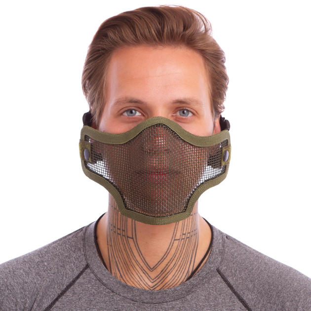 Защитная маска пол-лица из стальной сетки SILVER KNIGHT CM01 Оливковый - изображение 2