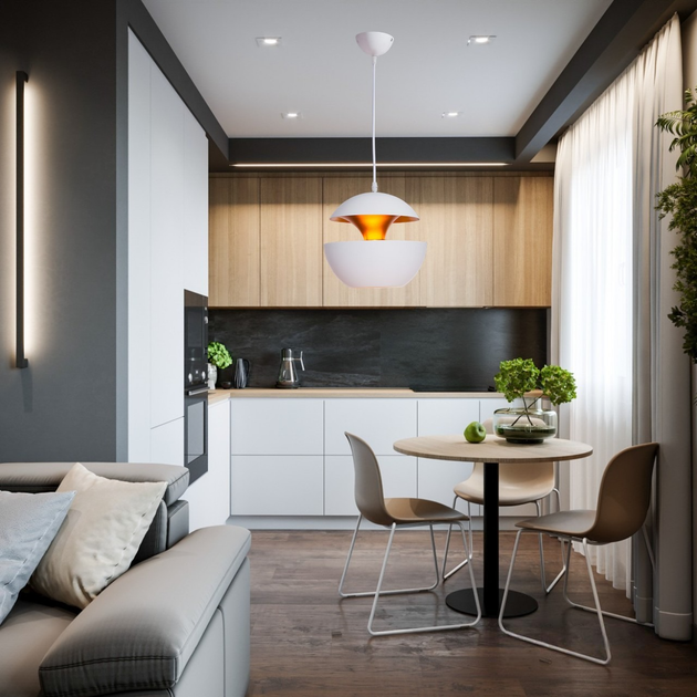 Люстра-подвес в стиле Loft с металлическим плафоном белого и медного цвета под лампу Е27 Sirius 6657-250 - изображение 4