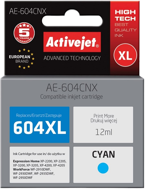 Wkład atramentowy Activejet do Epson 604XL C13T10H24010 Supreme Cyan (AE-604CNX) - obraz 1