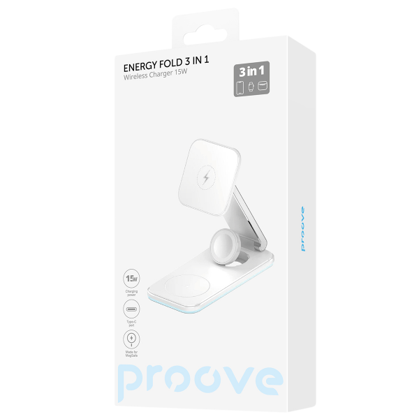 Беспроводное зарядное устройство Proove Energy Fold 3 in 1 White - Фото 5 Беспроводное зарядное устройство Proove Energy Fold 3 in 1 White - изображение 5