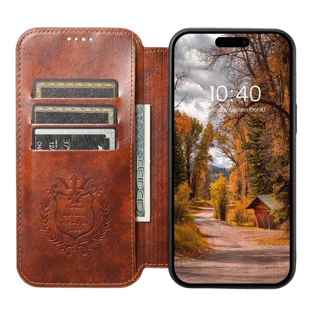 Чохол-книжка Suteni Magsafe Leather Case для Apple iPhone 15 Pro Max Brown - Фото 2 Чохол-книжка Suteni Magsafe Leather Case для Apple iPhone 15 Pro Max Brown - зображення 2
