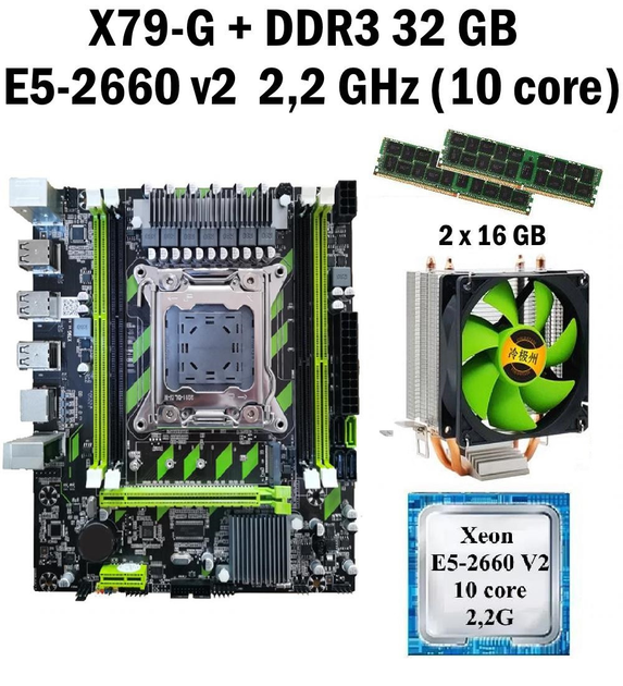 Материнская плата Taishuo X79-G LGA 2011 + процессор (б/у) Xeon E5-2660 V2 10 ядер 2,2G + RAM DDR3 32 GB + кулер (222660241) - изображение 1