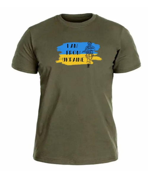 Бавовняна футболка прямого крою ЗСУ з принтом I am from Ukraine олива 56 - зображення 1