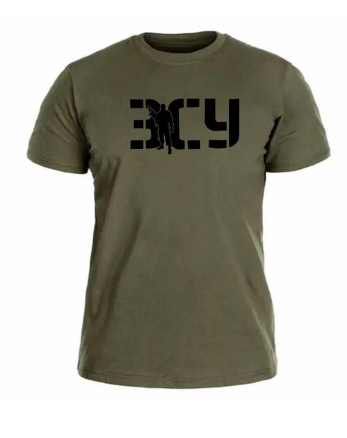 Бавовняна футболка прямого крою ЗСУ з принтом військовий олива 56 - зображення 1