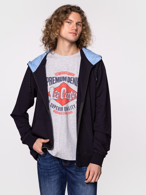 Bluza męska rozpinana streetwear z kapturem Lee Cooper Evan-4202 S Granatowa (5904347393656) - obraz 1