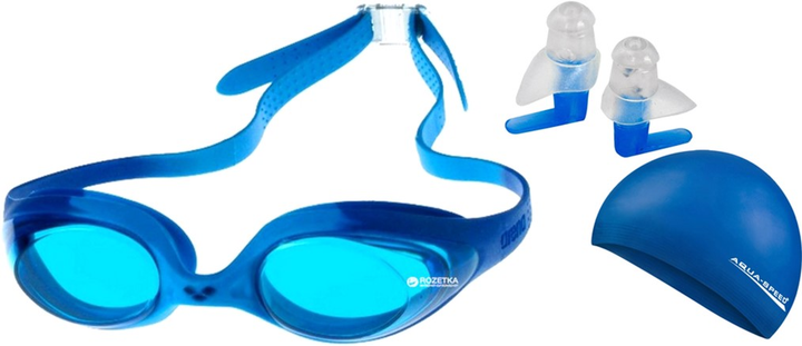 Набір Окуляри для плавання Arena Spider JR 92338-78 Blue (3468333252287) + Шапка для плавання Aqua Speed SOFT LATEX 5725 (122-02) Уні OSFM Темно-синя (5908217657251) + Беруші Aqua Speed "Comfort" Ear Plugs 4511 (138) Прозорі (5908217645111) - зображення 1