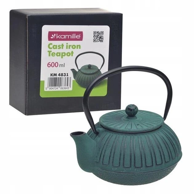Заварочный чугунный чайник чаю 600 мл для индукции и газа зеленый ...