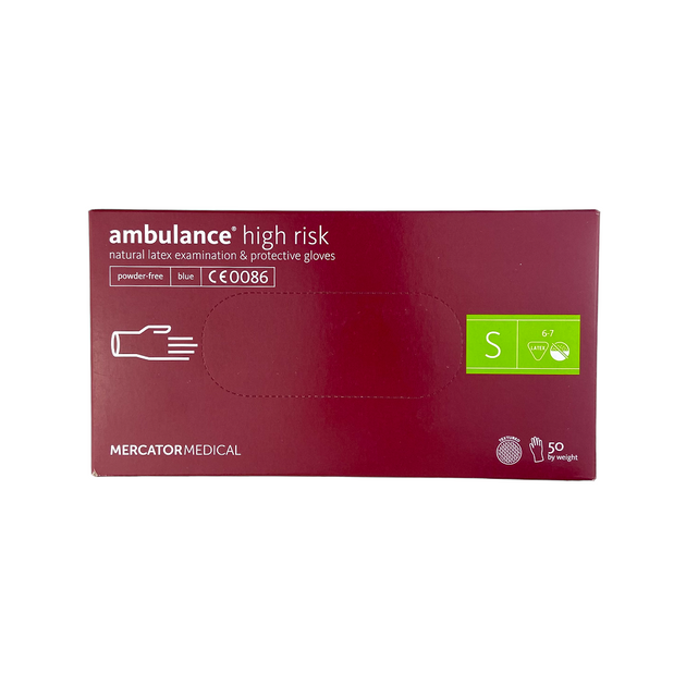 Рукавички латексні Ambulance High Risk оглядові неприпудрені, 50 шт/упак, нар. S(5906615004103) - зображення 1