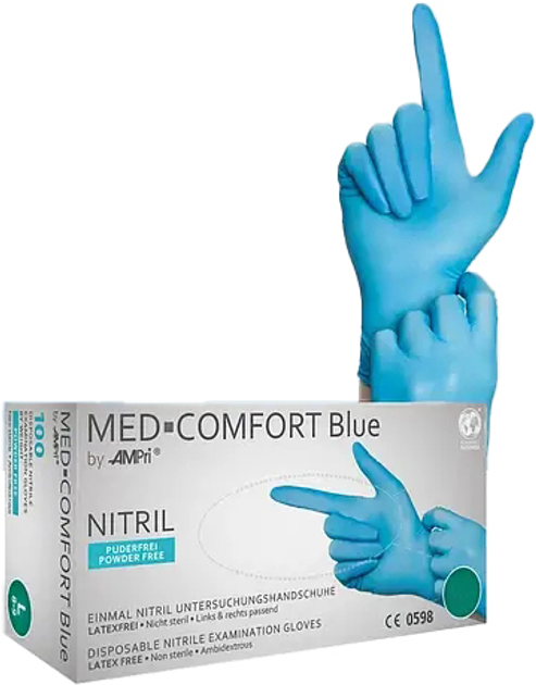 Перчатки из смеси винила и нитрила Ampri Med-Comfort Blue Vitril Размер M 100 шт Голубые (4044941722849) - изображение 1