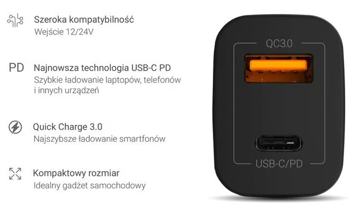 Ładowarka samochodowa Green Cell USB Type-C Black (5902719428241) - obraz 3