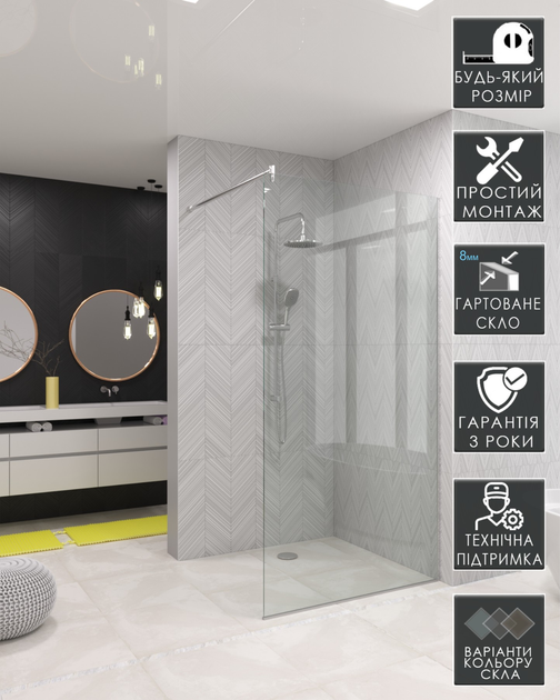 Душевая перегородка 600х2000 мм VIZUAL GLASS STANDARТ Прозрачная – фото ...