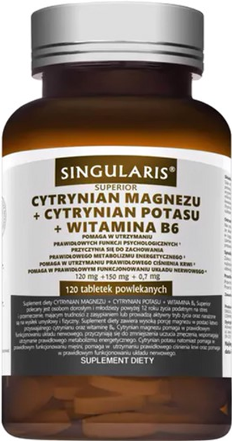 Kompleks witamin i minerałów Singularis Cytrynian Magnezu + Cytrynian Potasu + Witamina B6 60 tabs (5907796631102) - obraz 1