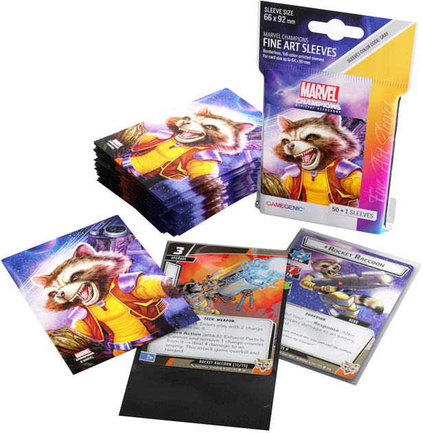 Сорочки для карт Gamegenic до гри Marvel Champions Fine Art Sleeves 66 x 92 мм Rocket Raccoon 50 + 1 шт (4251715410615) - зображення 4