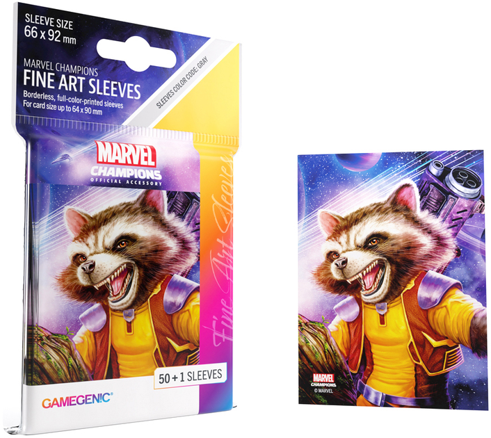 Сорочки для карт Gamegenic до гри Marvel Champions Fine Art Sleeves 66 x 92 мм Rocket Raccoon 50 + 1 шт (4251715410615) - зображення 6