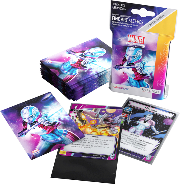 Сорочки для карт Gamegenic до гри Marvel Champions Fine Art Sleeves 66 x 92 мм Nebula 50 + 1 шт (4251715410653) - зображення 4