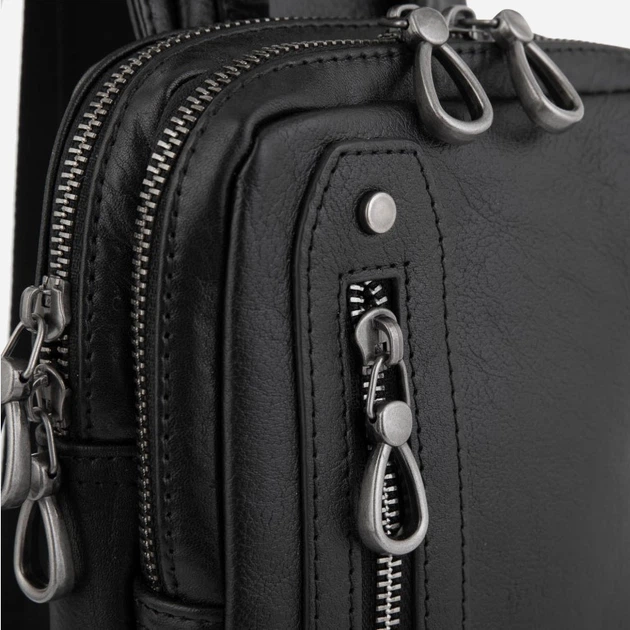 Сумка слинг через плечо мужская кожаная Tiding Bag 9801A Черная - Фото 7 Сумка слинг через плечо мужская кожаная Tiding Bag 9801A Черная - изображение 7