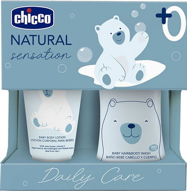 Набір косметики Chicco Щоденний догляд 2-в-1 Гель для купання для волосся 200 мл + Лосьйон для тіла 150 мл (8058664163892) - зображення 1