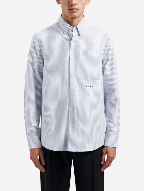 Koszula męska bawełniana Olaf Oxford Stripe M160317 L Biały/Granatowy (8720104772093) - obraz 1