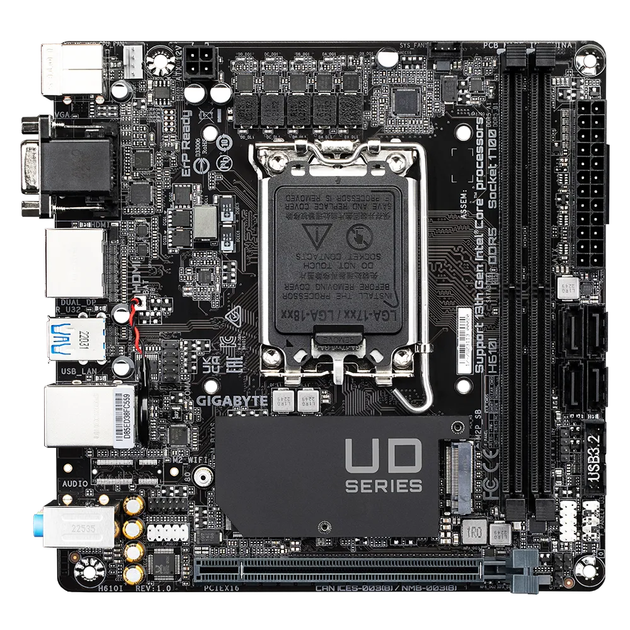 Материнская плата Gigabyte H610I Socket 1700/Intel/mini-ITX/1хHDMI/2хDisplayPort - Фото 1 Материнская плата Gigabyte H610I Socket 1700/Intel/mini-ITX/1хHDMI/2хDisplayPort - зображення 1
