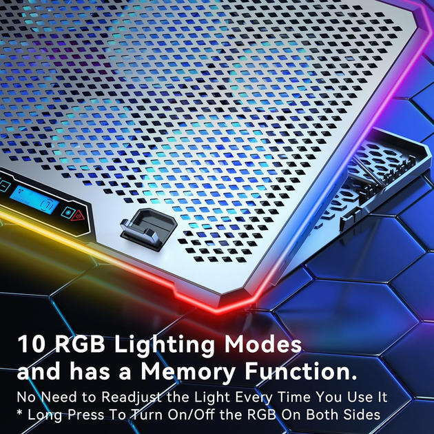 Підставка для ноутбука з охолодженням VHG K15 з USB хабом, RGB-підсвічуванням та підставкою для телефона, Laptop Cooling Pad, Silver - изображение 2