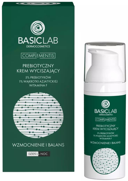 Krem do twarzy BasicLab Complementis prebiotyczny wyciszający z 5% prebiotyków, 1% wakrótki azjatyckiej i witaminą F 50 ml (5904639170583) - obraz 1