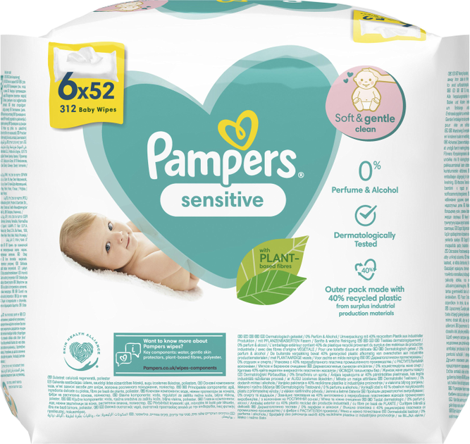 Chusteczki nawilżane dla niemowląt Pampers Sensitive 6x52 szt (8001841041452) - obraz 2