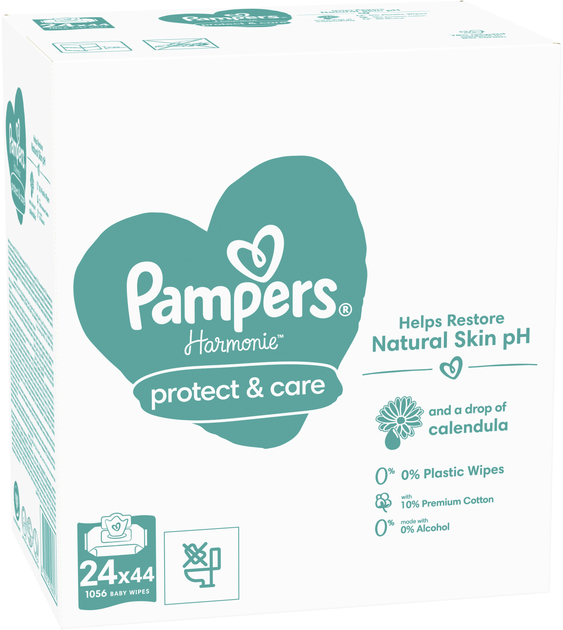 Zestaw Chusteczki nawilżane dla niemowląt Pampers Harmonie Protect&Care 24x44 szt (8700216250603) - obraz 3