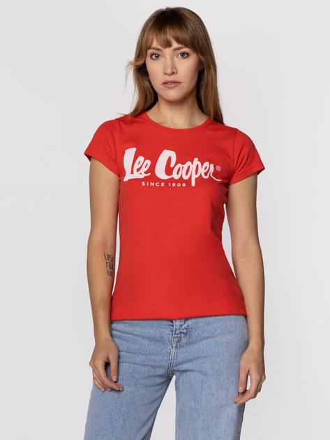 Koszulka damska bawełniana Lee Cooper LOGAN3-3030 S Czerwona (5904347389031) - obraz 1