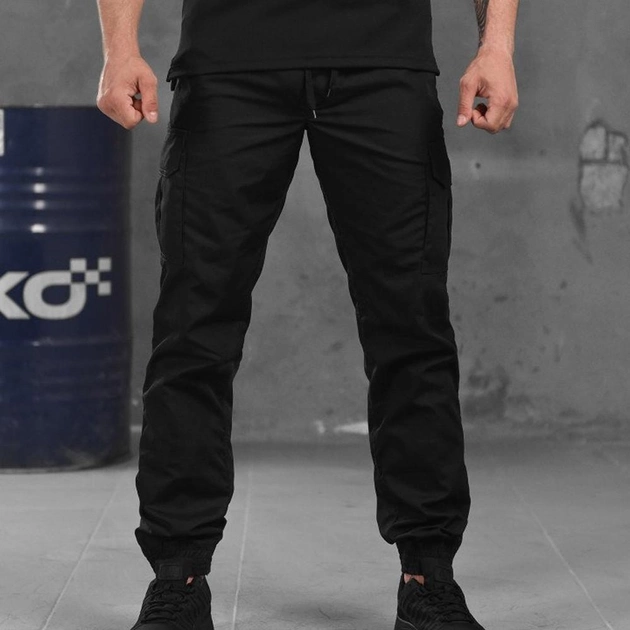 Мужские плотные Брюки с накладными карманами / Эластичные Брюки рип-стоп черные размер M - изображение 1