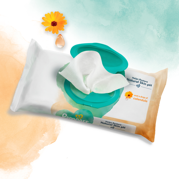 Zestaw Chusteczki nawilżane dla niemowląt Pampers Harmonie Protect&Care Calendula 9x44 szt (8700216250559 - obraz 4