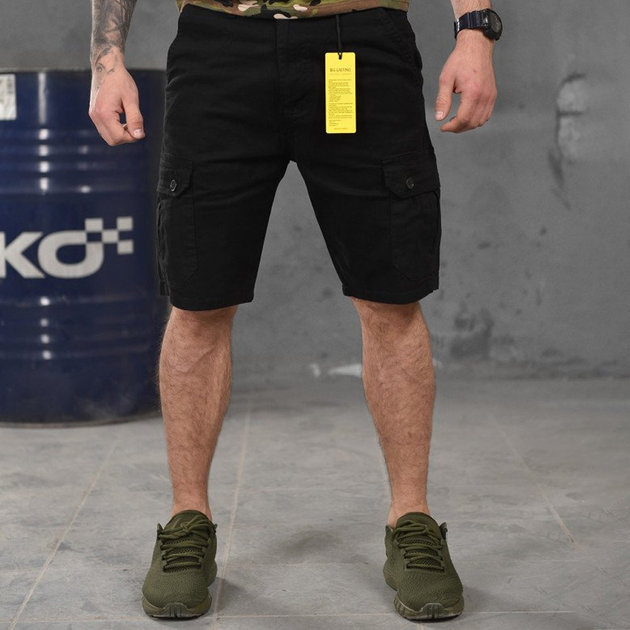 Чоловічі шорти Loshan котон з лямками під ремінь чорні розмір L - зображення 1