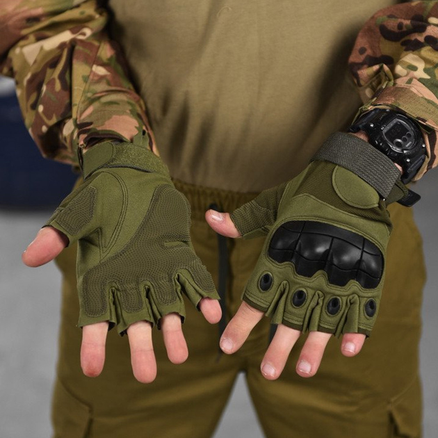 Безпалі рукавиці із захисними накладками Outdoor Tactics олива розмір M - зображення 1