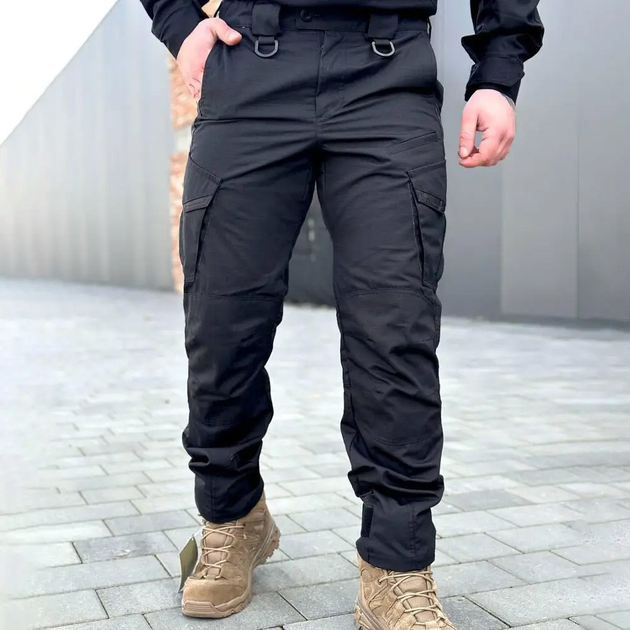 Легкі Чоловічі Штани з посиленими колінами чорні розмір S - зображення 1