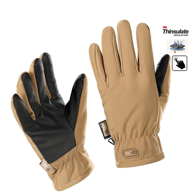 Защитные перчатки с утеплителем Thinsulate и сенсорными накладками / Утепленные Варежки M-TAC Soft Shell койот - изображение 1