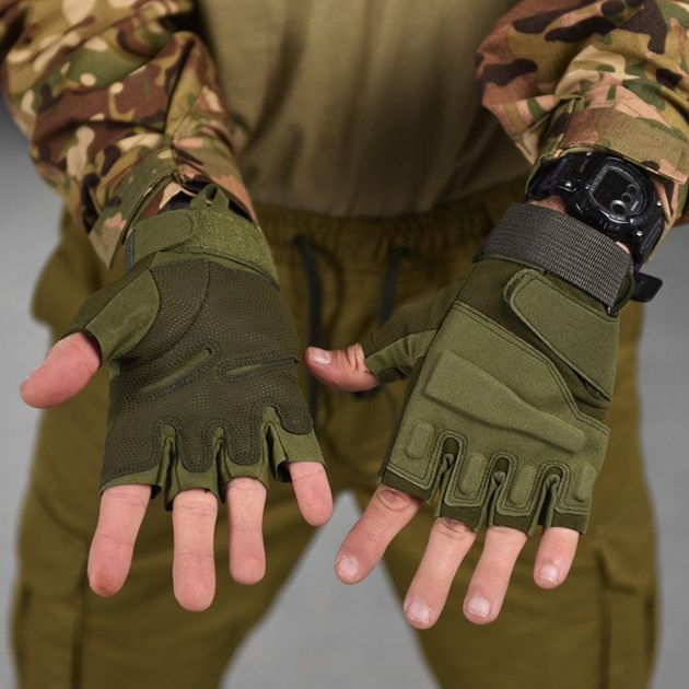 Беспалые перчатки Lesko E302 Sand с защитными накладками олива размер XL - изображение 2