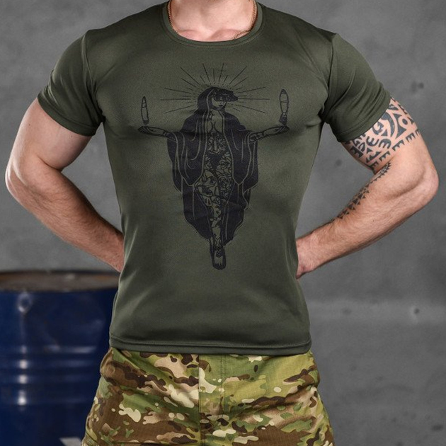 Потовідвідна чоловіча футболка Odin Coolmax з принтом Maria олива розмір XL - зображення 1