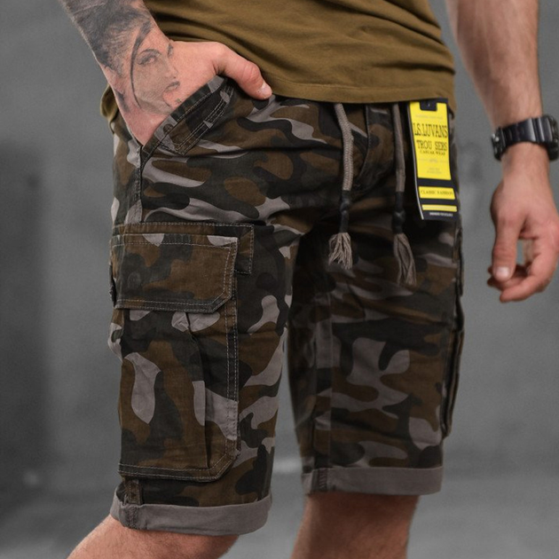 Мужские шорты стрейч коттон с лямками под ремень темный мультикам размер L - изображение 1