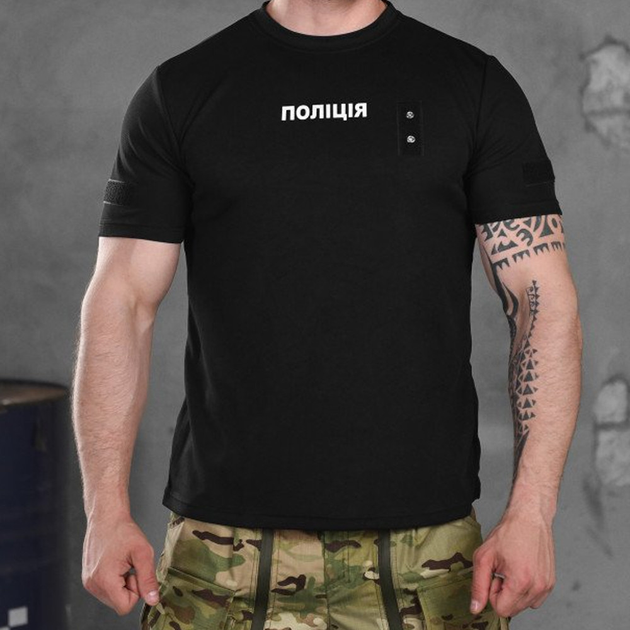 Мужская футболка Coolmax с принтом полиция черная размер XL - изображение 1