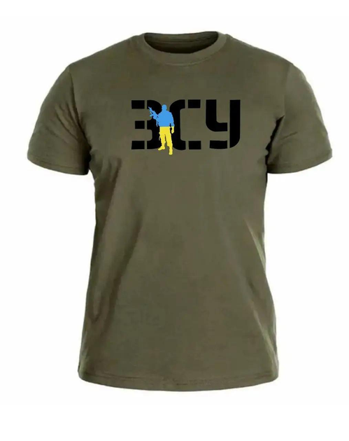Військова футболка олива з принтом ЗСУ Розмір 50 - зображення 1