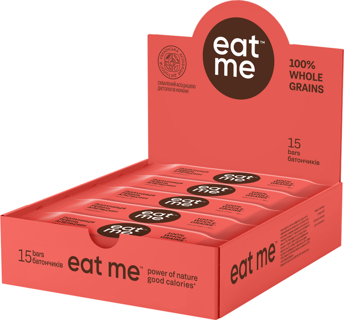 Акція на Упаковка батончиків Eat Me Полуниця-Ревінь-Апельсин у вафельному папері 40 г х 15 шт від Rozetka