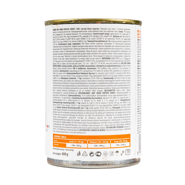Вологий корм Brit Mono Protein Turkey для собак, з індичкою, 400 г від ...