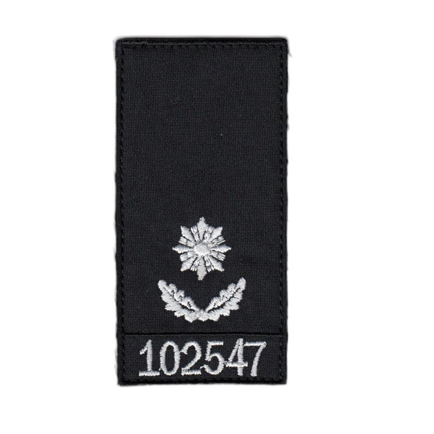 Погон милиции на липучке звание майор с номером (любой номер) на черном фоне. 5*10см. - изображение 1