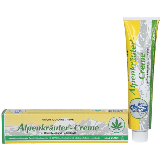 Крем для зняття болю та втоми Alpenkräuter Creme з олією конопель 200 мл - зображення 1