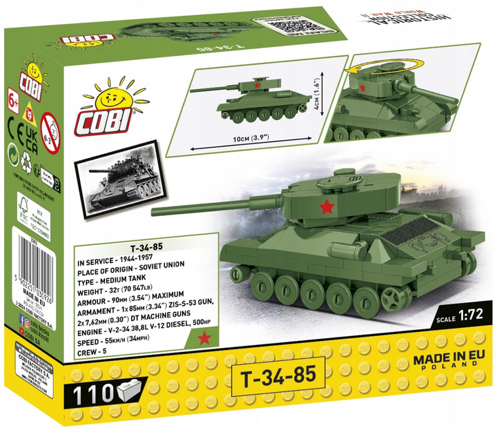 Klocki konstrukcyjne Cobi Historical Collection World War II T-34-85 110 elementów (5902251030926) - obraz 7