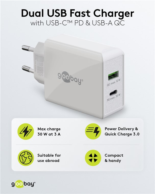 Ładowarka sieciowa Goobay USB-C PD Dual Fast Charger 30W White - obraz 5